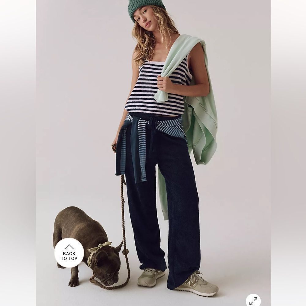 Free People Cozy Season Set Striped Tank and Pants Ivory & Chocolate Brown M/L